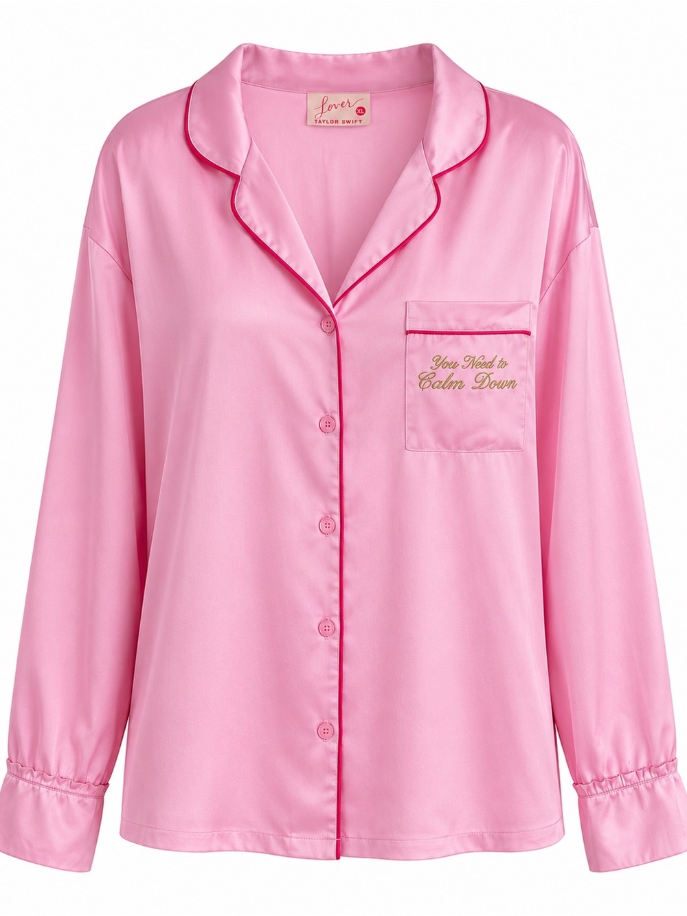 Official Taylor Swift Lover You Need to Calm Down Pink Satin Pajama Set XL